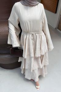 Beige Crew Neck Cotton Dresess