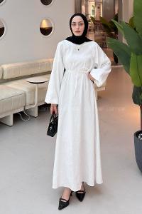 White Crew Neck Cotton Dresess