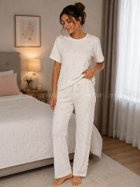 Lamelif Kadın Kalp Desen Milan Pijama Kumaş