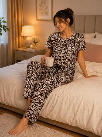 Lamelif Kadın Leopar Desen Pijama Takımı