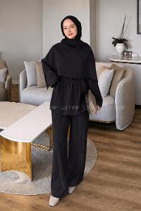 Black Crew Neck Long Arm Viscose Fabric Regular Trousers Comfortable Suit