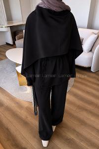 Black Crew Neck Long Arm Viscose Fabric Regular Trousers Comfortable Suit