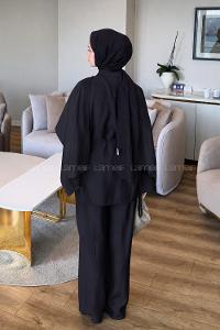 Black Crew Neck Long Arm Viscose Fabric Regular Trousers Comfortable Suit