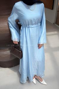 Baby Blue Crew Neck Cotton Dresess
