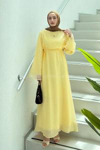 Yellow Crew Neck Cotton Dresess