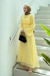 Yellow Crew Neck Cotton Dresess