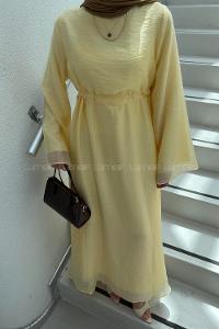 Yellow Crew Neck Cotton Dresess