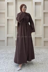 Bitter Brown Crew Neck Linen Dresess