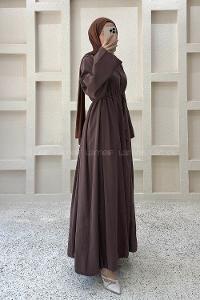Bitter Brown Crew Neck Linen Dresess