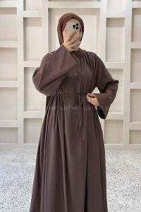 Bitter Brown Crew Neck Linen Dresess