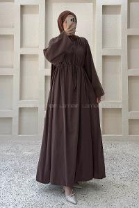 Bitter Brown Crew Neck Linen Dresess