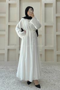 Ecru Crew Neck Linen Dresess