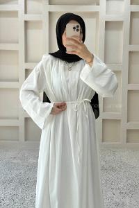 Ecru Crew Neck Linen Dresess