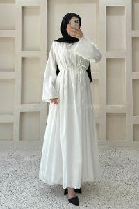 Ecru Crew Neck Linen Dresess