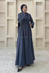 Navy Blue Crew Neck Linen Dresess