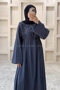 Navy Blue Crew Neck Linen Dresess
