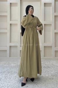 Oil Green Crew Neck Linen Dresess