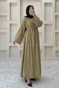 Oil Green Crew Neck Linen Dresess