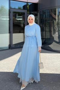 Lamelif Dantel Detaylı Matteo Elbise Bebe Mavisi