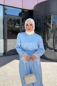 Lamelif Dantel Detaylı Matteo Elbise Bebe Mavisi