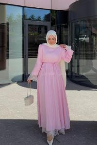 Lamelif Dantel Detaylı Matteo Elbise Pembe