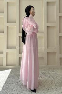 Lamelif Fırfır Detaylı Tül Modal Etekli Takım Pembe