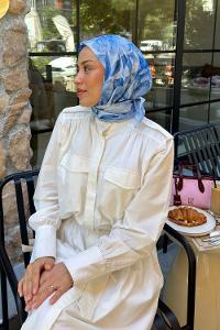 Lamelif Lotus Desen Soft Eşarp Bebe Mavi