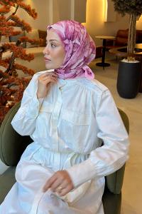 Lamelif Lotus Desen Soft Eşarp Şeker Pembe