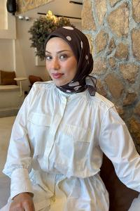 Lamelif Puantiye Desen Soft Eşarp Acı Kahve