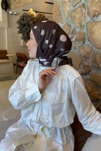 Lamelif Puantiye Desen Soft Eşarp Acı Kahve