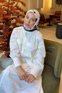 Lamelif Puantiye Desen Soft Eşarp Beyaz Siyah