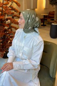 Lamelif Puantiye Desen Soft Eşarp Haki