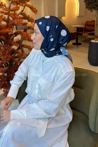 Lamelif Puantiye Desen Soft Eşarp Lacivert