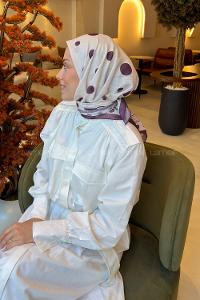 Lamelif Puantiye Desen Soft Eşarp Mürdüm