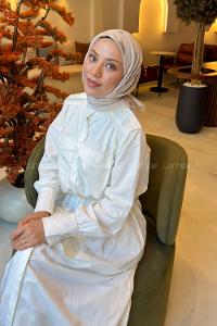 Lamelif Puantiye Desen Soft Eşarp Vizonrengi