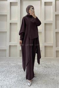 Plum Choker Neck Long Arm Viscose Fabric Regular Trousers Comfortable Suit