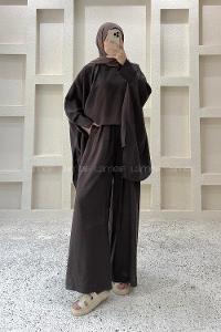 Dark Brown Neckband Long Arm Viscose Fabric Regular Trousers Comfortable Suit