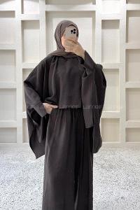 Dark Brown Neckband Long Arm Viscose Fabric Regular Trousers Comfortable Suit