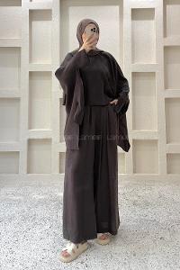 Dark Brown Neckband Long Arm Viscose Fabric Regular Trousers Comfortable Suit