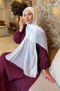 Lamelif  Müslin Krinkıl Şal Kırık Beyaz