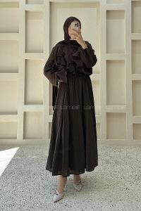 Bitter Brown Crew Neck Long Arm Ayrobin Skirt Suit