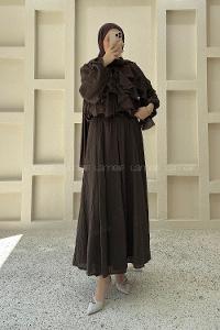 Bitter Brown Crew Neck Long Arm Ayrobin Skirt Suit
