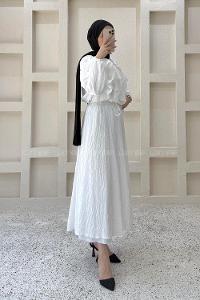 White Crew Neck Long Arm Ayrobin Skirt Suit