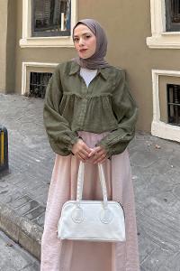 Lamelif Dantel Detaylı Gömlek Haki
