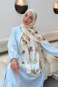Lamelif Batik Çiçek Desen Bambu Şal Sarı