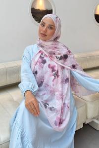 Lamelif Batik Çiçek Desen Bambu Şal Şeker Pembe