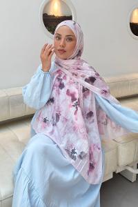 Lamelif Batik Çiçek Desen Bambu Şal Şeker Pembe