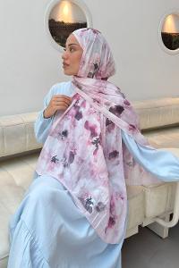 Lamelif Batik Çiçek Desen Bambu Şal Şeker Pembe