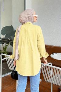 Lamelif Düz Keten Gömlek Sarı