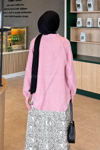 Lamelif Düz Keten Kimono Pembe